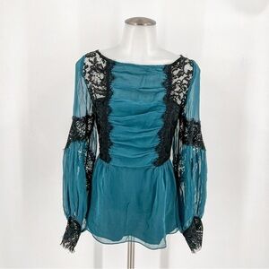 Nanette Lepore Teal and Black silk/lace top